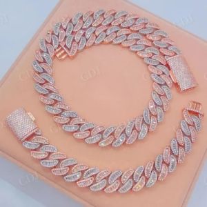 18mm Rose Gold Baguette Moissanite Cuban Link Chain