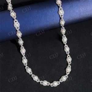 925 Solid Silver 10MM Iced Out Link Pearl Chain