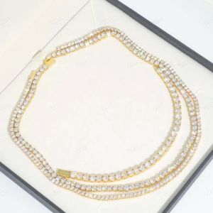 Cluster Iced Out Fine Round Moissanite Tennis Chain Necklace