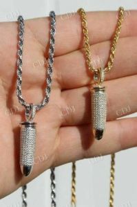 Solid  Bullet Iced Stash 925 Sterling Silver Pendant