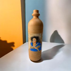 Hand Painted Terracotta Clay Water Bottle 1000Ml