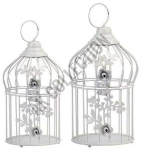 Metal Silver Decorative Bird Cage Set