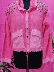 Ladies Full Sleeve Pink Party Wear Jacket