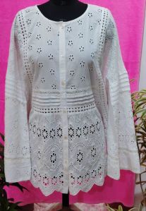 Ladies Cotton Chikankari White Dress