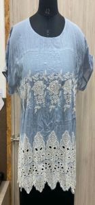 Ladies Cotton White and Blue Top