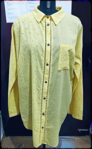 Ladies Cotton Yellow Shirt Dresses