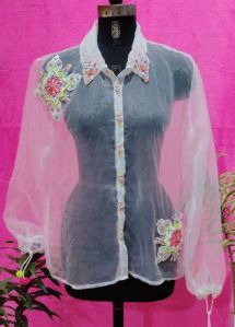 Ladies Organza Front Embellishment Shirt