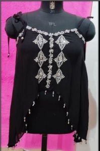 Ladies Viscose Plain Black Fancy Top