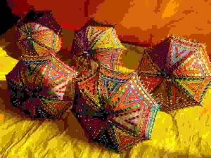Multicolor Hand Embroidered Colorful Rajasthani Umbrella