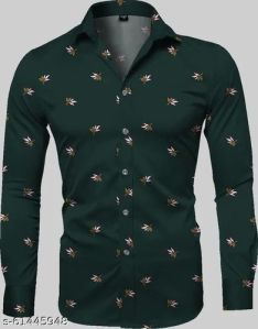 Dorrcee Mens Green Mono Whisper Cotton Printed Shirt