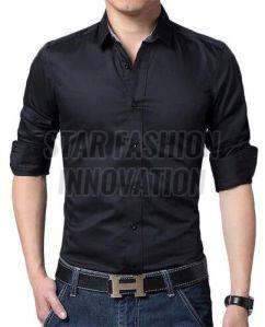 Mens Cotton Plain Full Sleeve Black Shirt