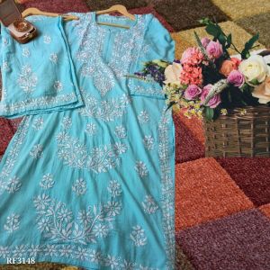 Hand Embroidery Chikankari Kurti Plazo Set