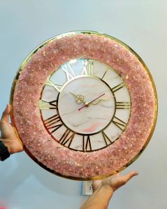 Elegant Pink Roman Crystal Round Wall Clock