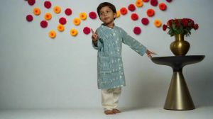 Boys Cloudy Grey Pleats Kurta Set