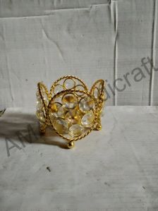 Golden Metal Crystal Candle Holder