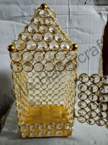 Golden Metal Crystal Candle Holder