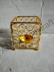 Golden Metal Crystal Candle Holder