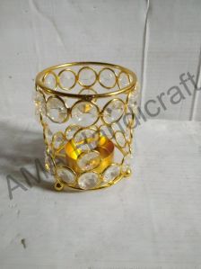 Golden Metal Crystal Candle Holder