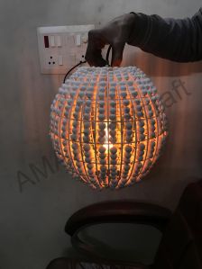 Round Wooden Beaded Hanging Lamp