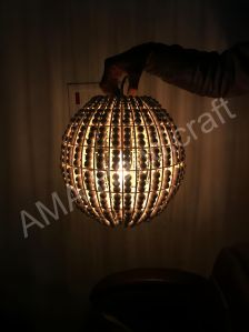 Round Wooden Beaded Hanging Lamp
