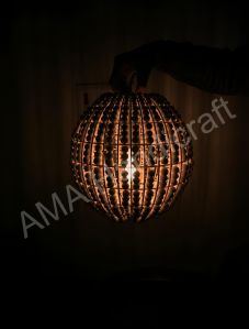 Round Wooden Beaded Hanging Lamp