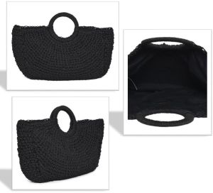 Raffia Black Knot Handbag