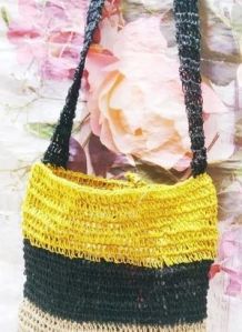 Raffia Yellow Black Handbag