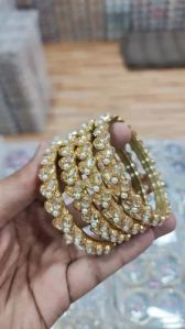 2.6 Inch Party Wear Golden Glass Bangles