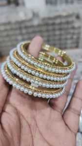 2.6 Inch White Pearl Glass Bangles