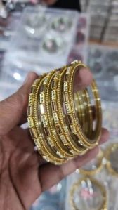 Golden Stone Work Glass Bangles