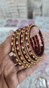 Maroon Stone Work Glass Bangles