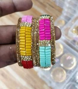 Multicolor Stone Work Metal Kada
