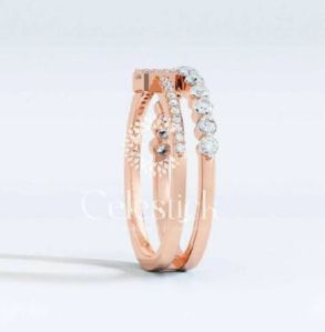 Rose Gold Celestick Baguette and Round Double Half Eternity Lab Grown Diamond Ring