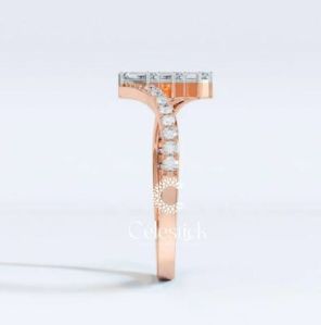 Rose Gold Celestick Triad Baguette and Round Lab Grown Diamond Ring