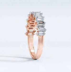 Rose Gold Celestick Prism Baguette Half Eternity Lab Grown Diamond Ring