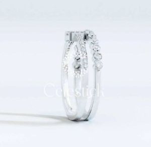 White Gold Celestick Baguette and Round Double Half Eternity Lab Grown Diamond Ring