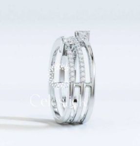 White Gold Celestick Round Triple Line Rin Lab Grown Diamond Ring