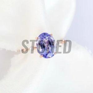 925 Sterling Silver and AAA Tanzanite and Moissanite Engagement Ring