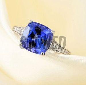 925 Sterling Silver and Statement Tanzanite Diamond Engagement Ring