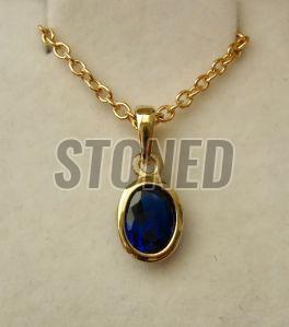 925 Sterling Silver Gold Coated Blue Pendant