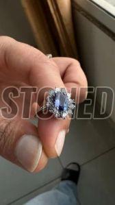 925 Sterling Silver Oval Tanzanite and Moissanite Engagement Ring