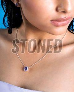 925 Sterling Silver Oval Tanzanite and Moissanite Pendant