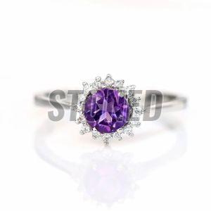 Ladies Amethyst Sterling Silver 925 Engagement Ring