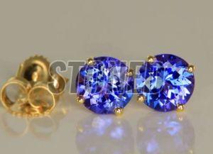 Ladies Sterling Silver 925 Round Tanzanite Stud Earring