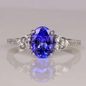 Natural Tanzanite Moissanite Ring for women In Sterling Silver 925