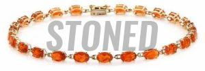 Orange Fire Opal Germstone 925 Sterling Silver Bracelet