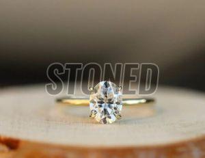 Oval Moissanite Solitaire Engagement ring in Sterling silver and 14K Gold