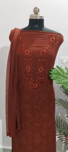 Cotton Dark Brown Embroidered Unstitched Suit