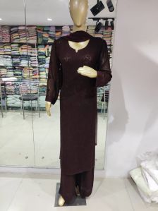 Ladies Cotton Embroidered Palazzo Suit