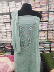 Sea Green Embroidered Cotton Unstitched Suit